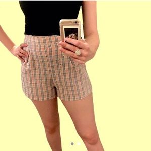 high-waisted plaid fairy pink and blue shorts